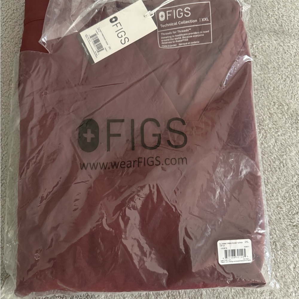 Figs Burgundy Three-Pocket Scrub Top 2XL